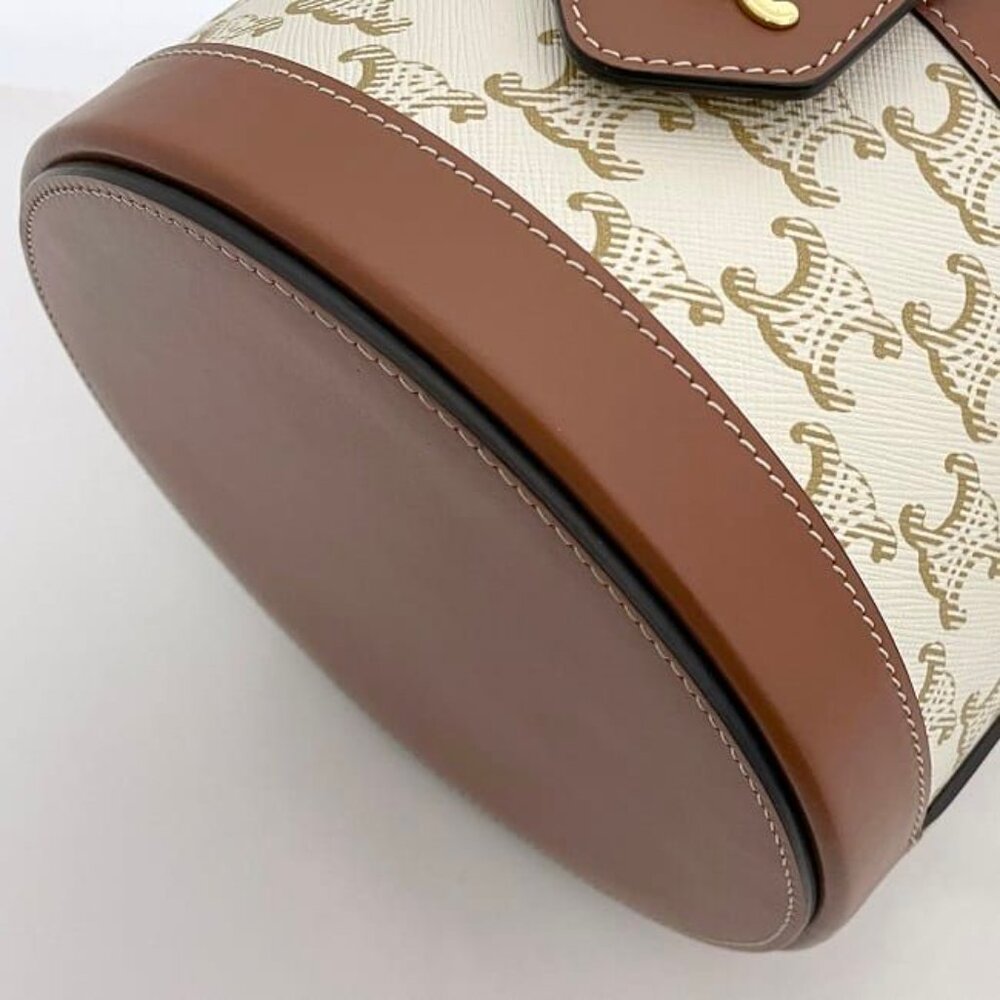 Celine Shoulder Bag Tambour White Brown Triomphe - Picture 8 of 10